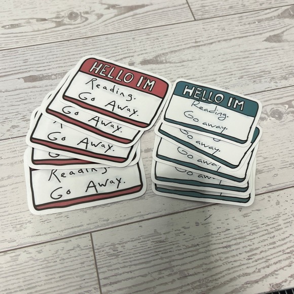 Other - Hello I'm Reading Go Away Name Tag Sticker Set Red Blue Bookworm Introvert Decal